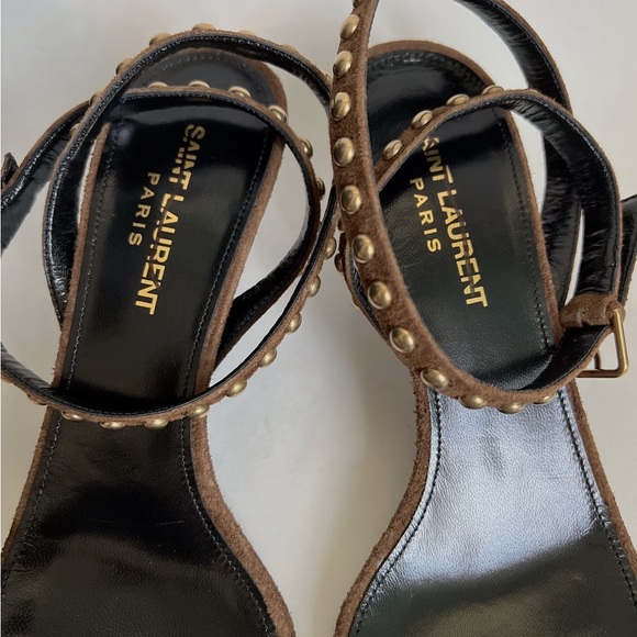Saint Laurent Women's Kiki Studded Strap Mid-Heel Sandals - Picture 7 of 10